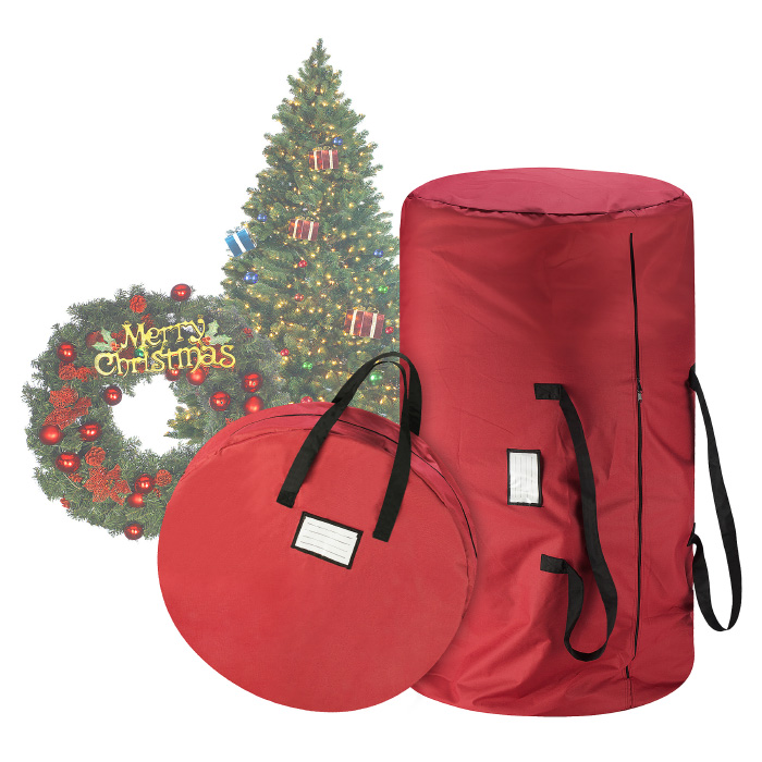 83-dt5529 Christmas Storage Bag Set In Red Canvas - 9 Ft.