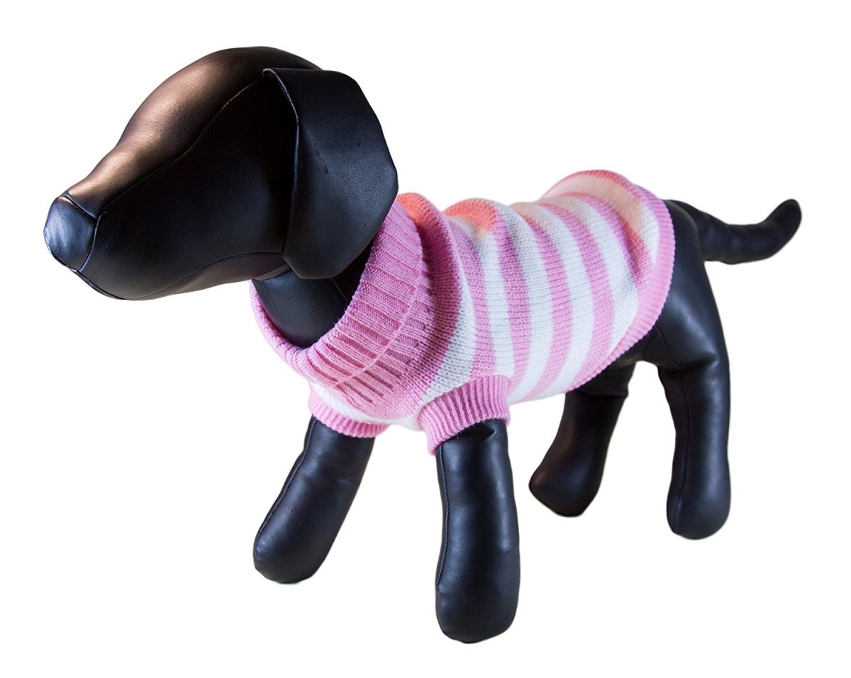 Pink Stripe Turtleneck Dog Sweater - Large