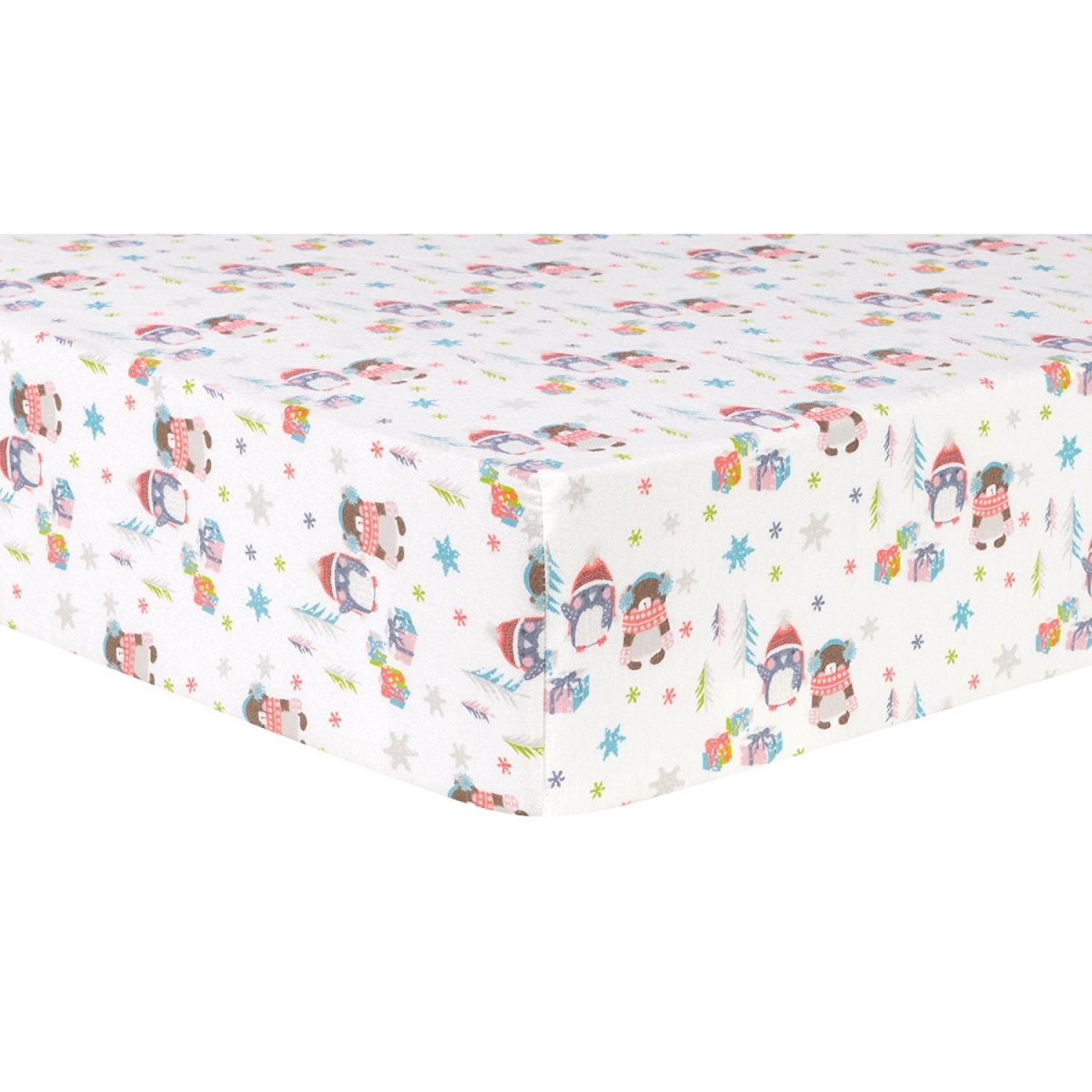 102728 Whim-g Winter Wishes Deluxe Flannel Fitted Crib Sheet - Gray, Green, Pink & White