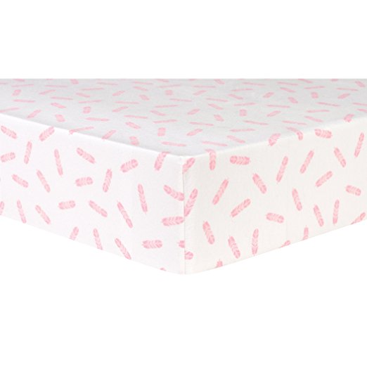 102741 Pink Feathers Deluxe Flannel Fitted Crib Sheet, Pink & White<br>