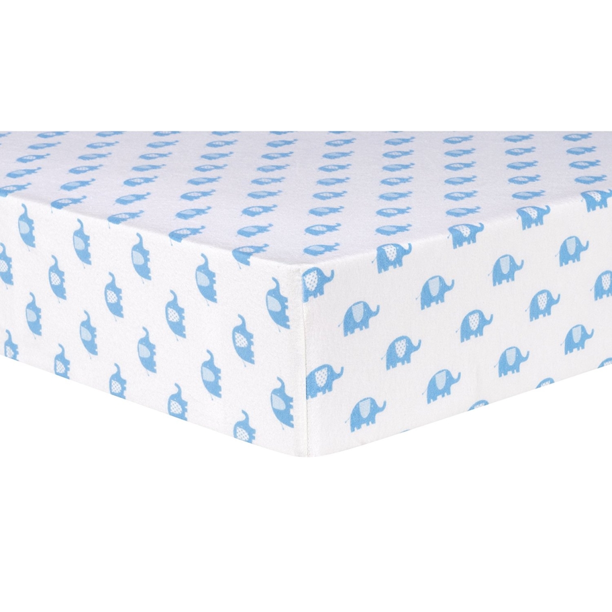 102742 Blue Elephants Deluxe Flannel Fitted Crib Sheet, Blue & White<br>