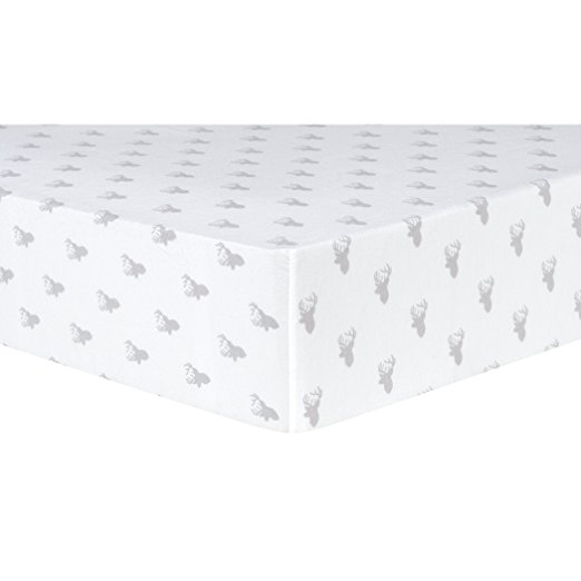 102779 Gray Stag Silhouettes Deluxe Flannel Fitted Crib Sheet, Gray & White