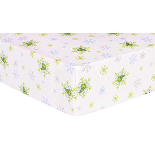 30477 Dr. Seuss The Grinch Deluxe Flannel Fitted Crib Sheet - Blue, Green & White<br>