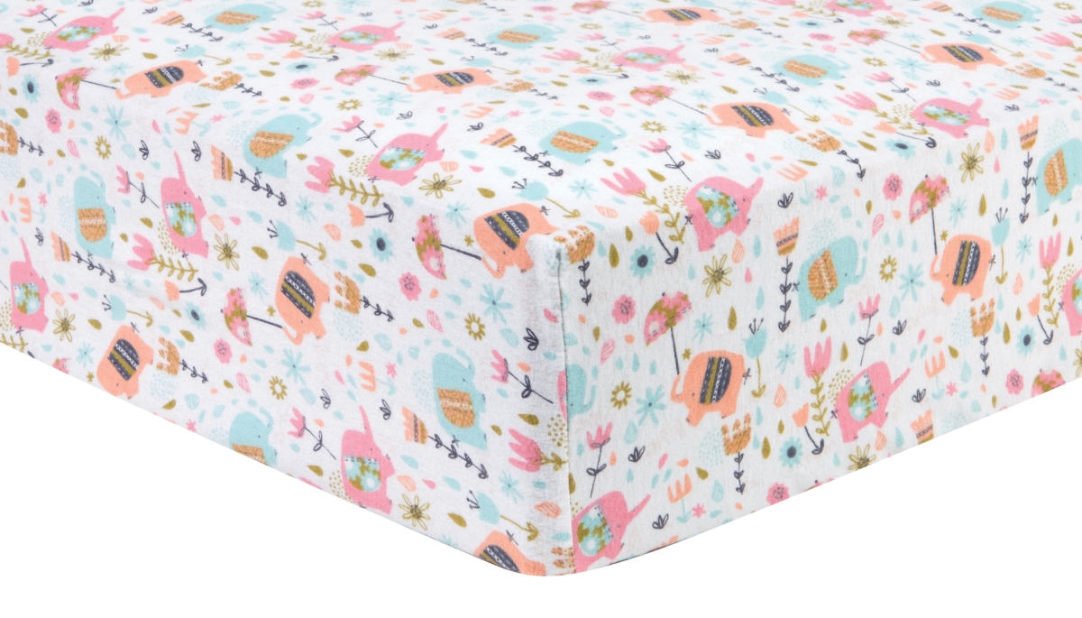 101301 Playful Elephants Deluxe Flannel Fitted Crib Sheet