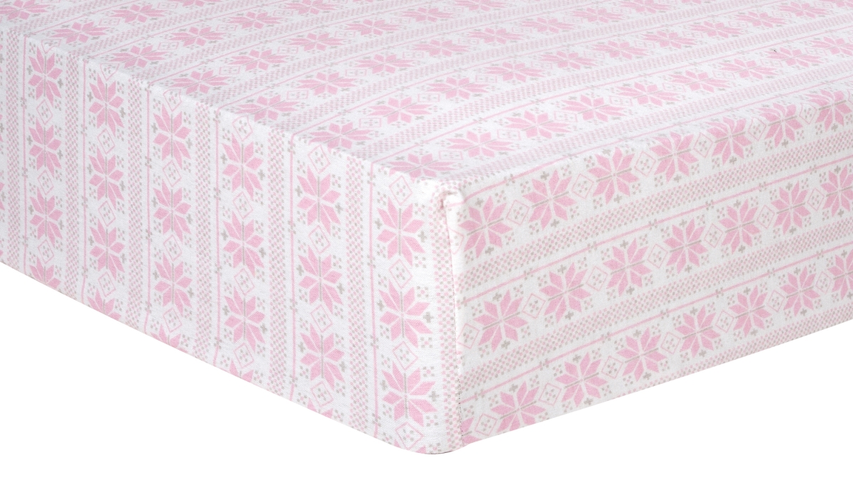 101372 Pink Fair Isle Deluxe Flannel Fitted Crib Sheet