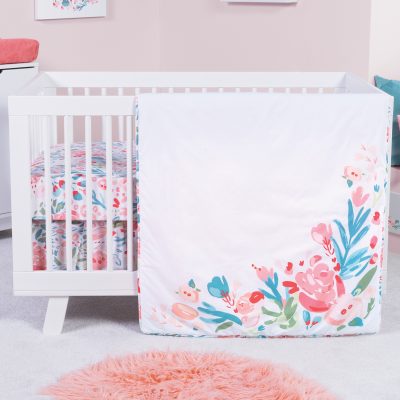 102354 3 Piece Painterly Floral Crib Bedding Set
