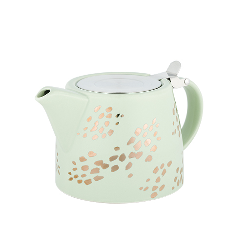 5841 20 Oz Harper Champagne Dots Ceramic Teapot & Infuser, Green