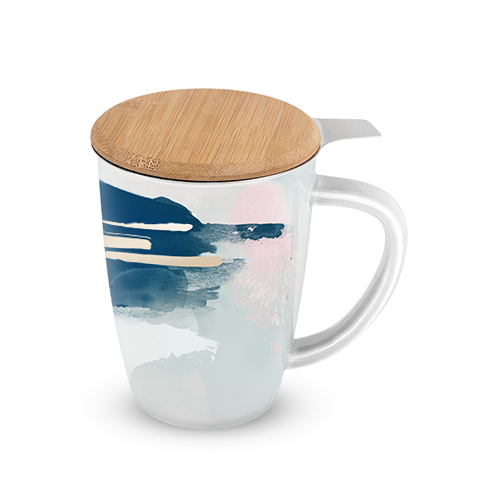 5848 12 Oz Bailey Blue Pink Abstract Ceramic Tea Mug & Infuser