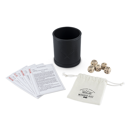 5905 Wood Dice & Faux Leather Dice Cup Drinking Game Set, Black