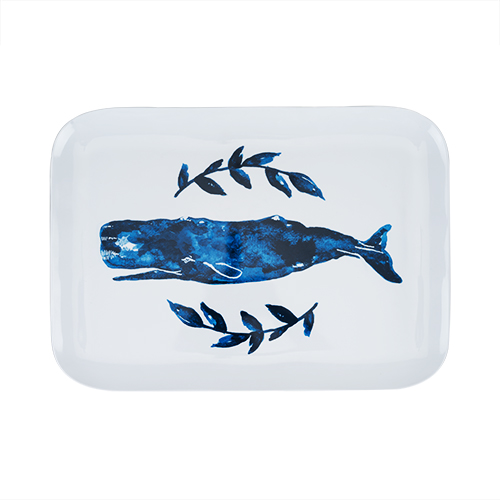 5971 15.5 X 11 In. Seaside Melamine Whale Platter, White
