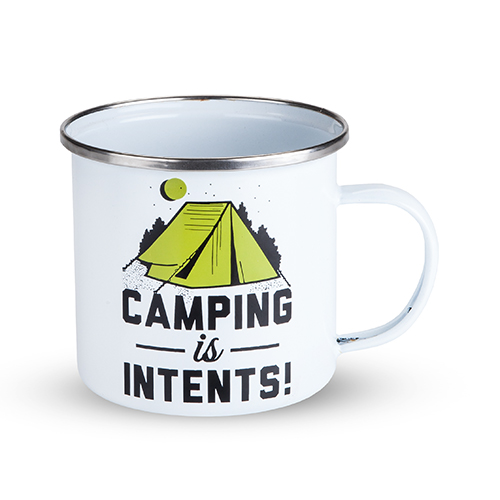 3858 Camping Is Intents Enamel Mug, White
