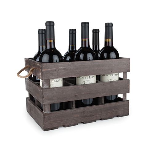 4281 Rustic Farmhouse Wooden 6 Bottle Crate, Wood