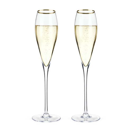 4894 Belmont - Gold Rimmed Crystal Champagne Flutes, Set Of 2
