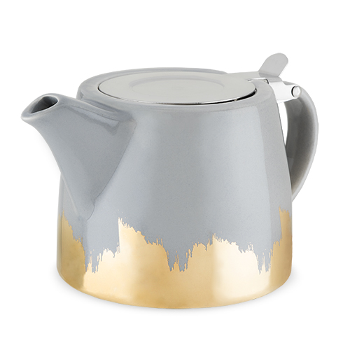 5104 20 Oz Harper Grey & Gold Brushed Ceramic Teapot & Infuser