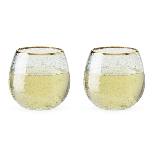 5588 16 Oz Garden Party Gold Rim Bubble Wine Glass Set, Set Of 2