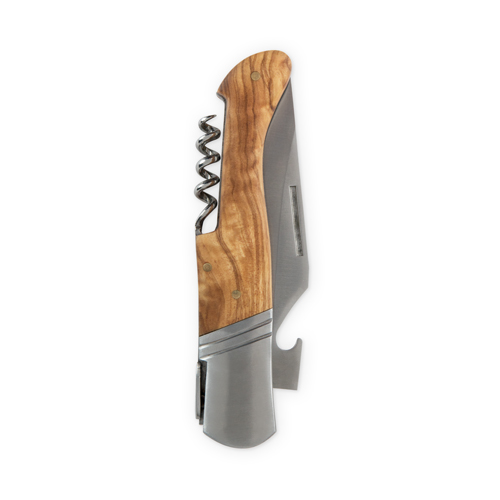 7100 Olive Wood & Stainless Steel Corkscrew Knife, Natural