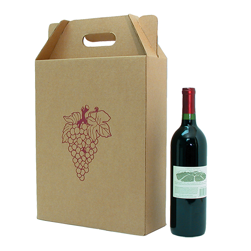 47333 3 Bottle Corrugate Wine Carryout With Grape, Brown