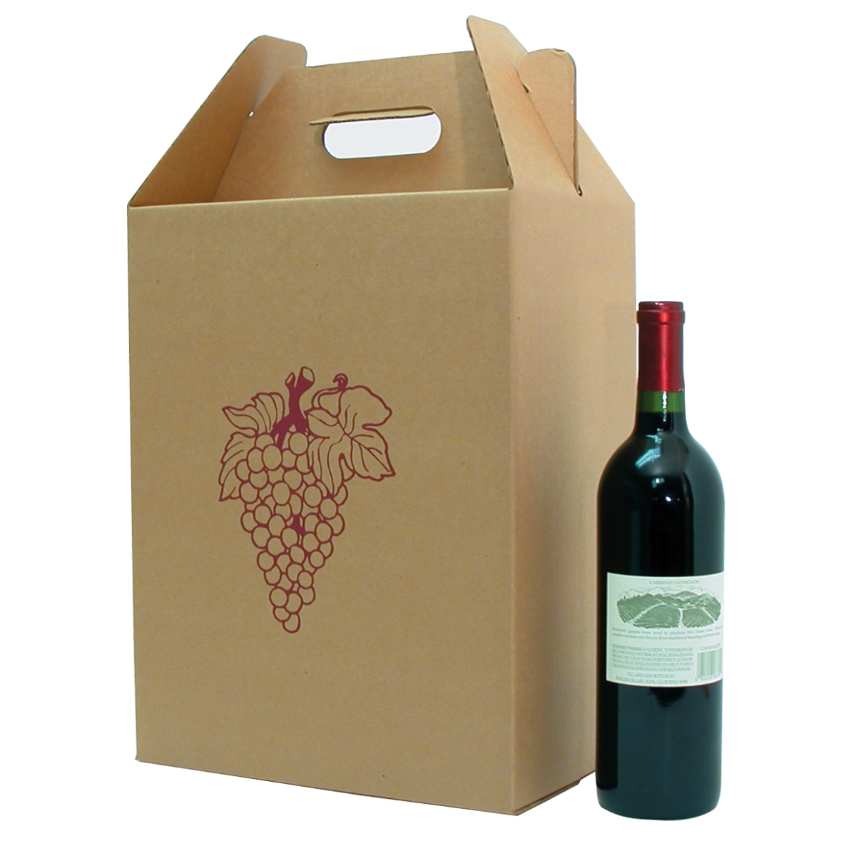 47666 6 Bottle Corrugate Wine Carryout With Grape, Brown