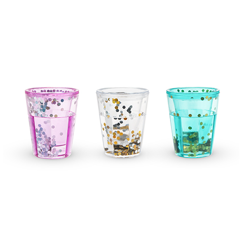 7905 Mermaid Sparkle Glitter Shot Glasses, Assorted Color - Set Of 3