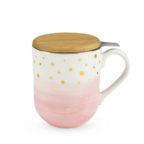 7985 14 Oz Casey Ceramic Tea Mug & Infuser, Pink