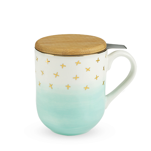 7986 14 Oz Casey Ceramic Tea Mug & Infuser, Green