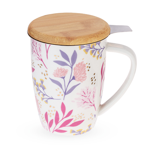 8182 12 Oz Bailey Botanical Bliss Ceramic Tea Mug & Infuser, Multicolor