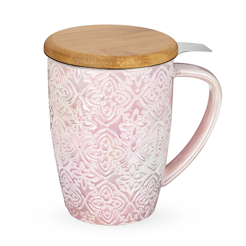 8183 12 Oz Bailey Marrakesh Ceramic Tea Mug & Infuser, Pink