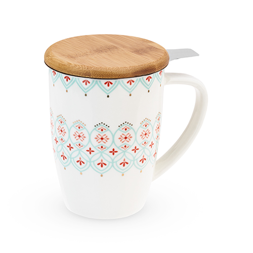 8184 12 Oz Bailey Arabesque Ceramic Tea Mug & Infuser, Multicolor
