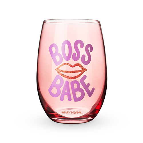 8258 12 Oz Boss Babe Stemless Wine Glass, Pink