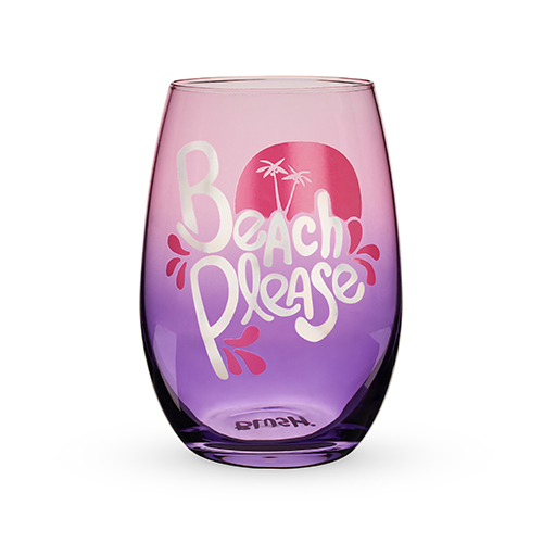 8266 12 Oz Beach Please Stemless Wine Glass, Multicolor