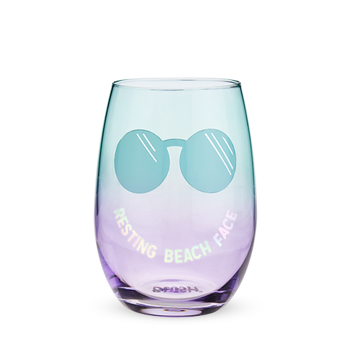 8267 12 Oz Resting Beach Face Stemless Wine Glass, Multicolor