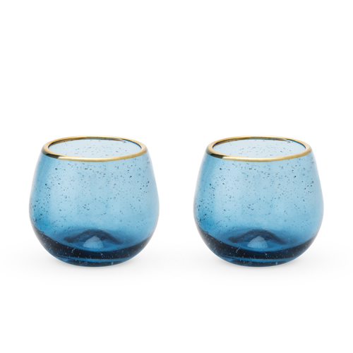 5980 16 Oz Seaside Bubble Stemless Wine Glass Set, Deep Blue - Set Of 2