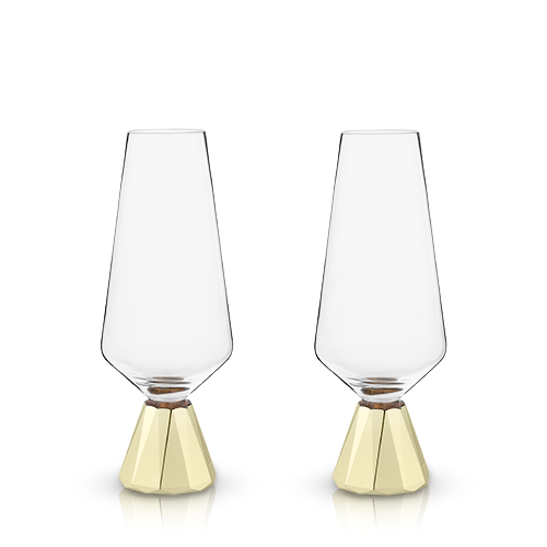 5400 8 Oz Raye Spire Crystal Champagne Flutes, Gold - Set Of 2