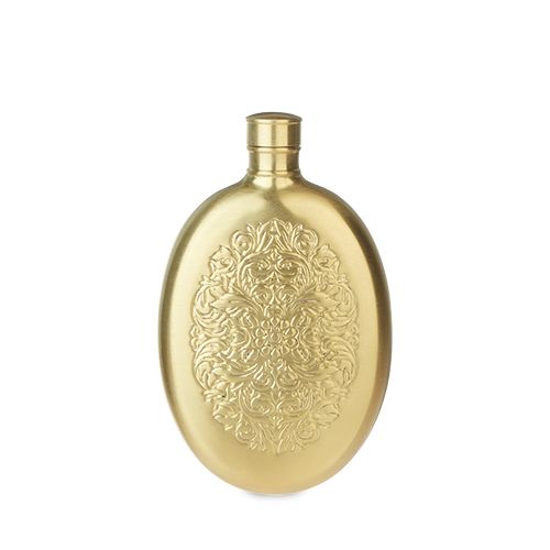 6159 3 Oz Chateau Brushed Brass Finish Stainless Steel Filigree Flask, Gold