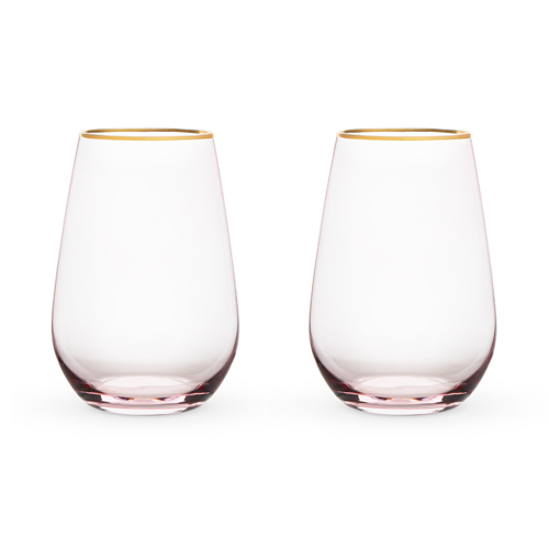 6164 18 Oz Garden Party Rose Crystal Stemless Wine Glass Set, Pink - Set Of 2