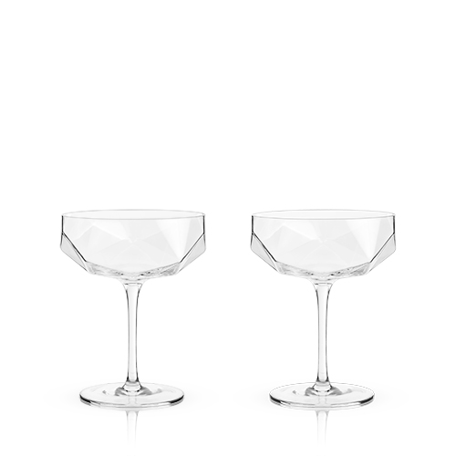 6267 7 Oz Raye Faceted Crystal Coupe Glass, Clear - Set Of 2