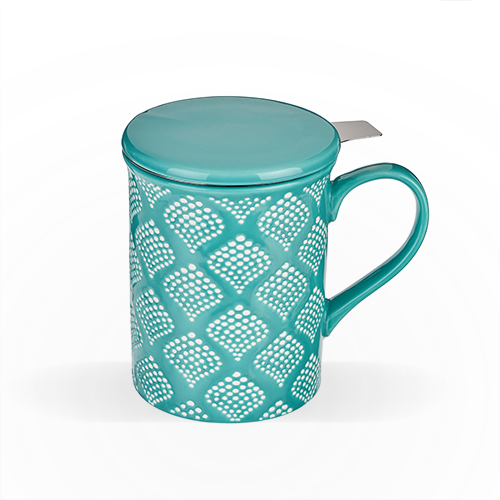 9483 Annette Bali Turquoise Ceramic Tea Mug & Infuser, Green