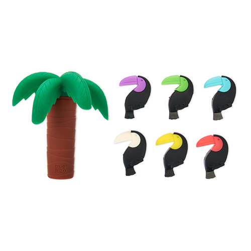 7844 Toucan Drink Charms & Palm Tree Bottle Stopper Set, Assorted Color