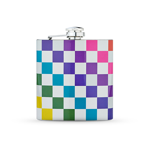 8325 6 Oz Checkered Rainbow Flask, Assorted Color