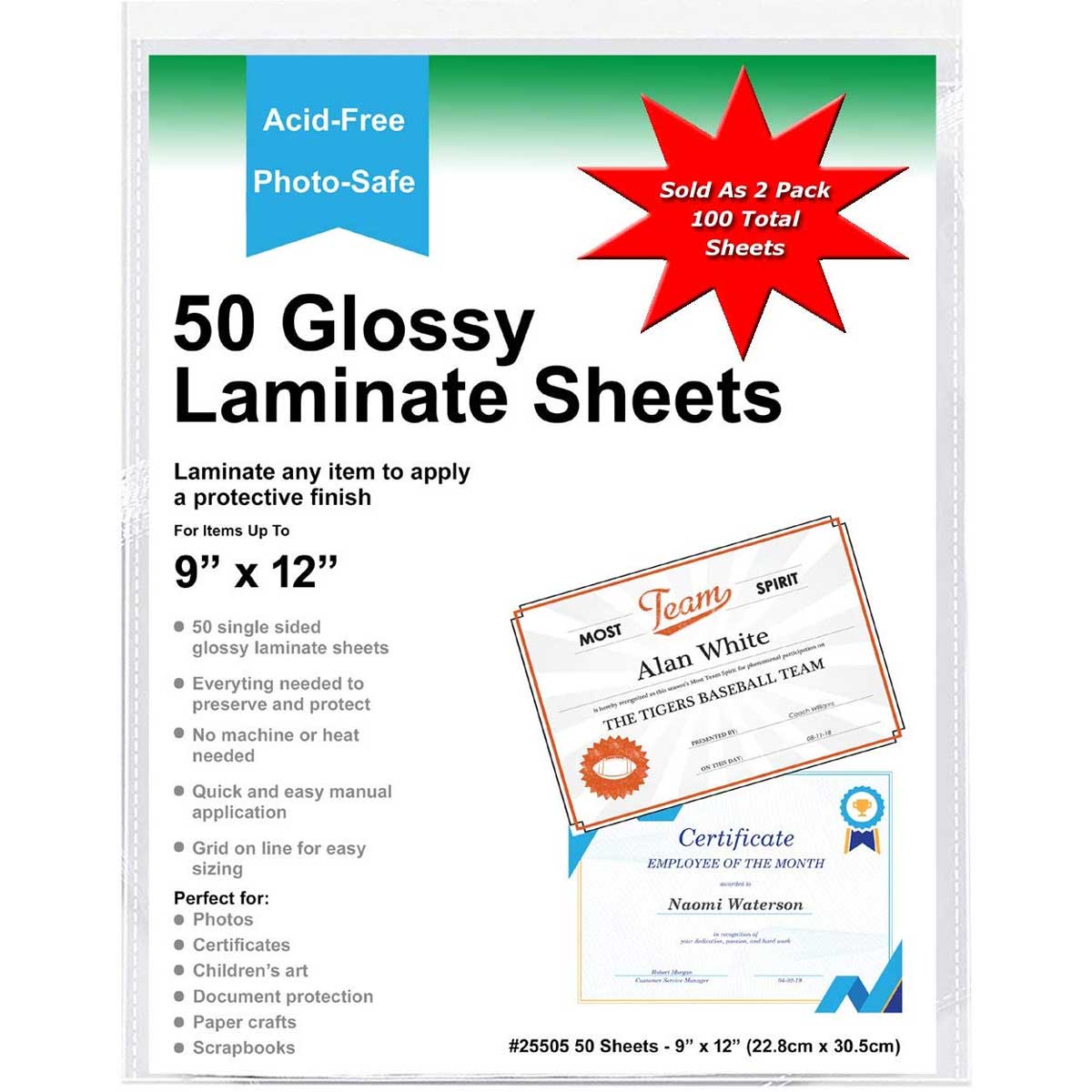P25505 9 X 12 In. Self - Adhesive Clear Laminating Sheets