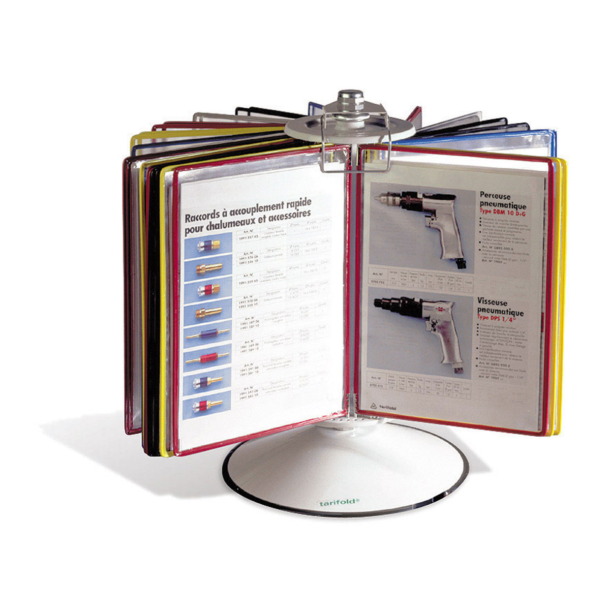 R295 Steel Rotary Reference Display With 50 Display Pockets, Gray - 100 Sheet Capacity