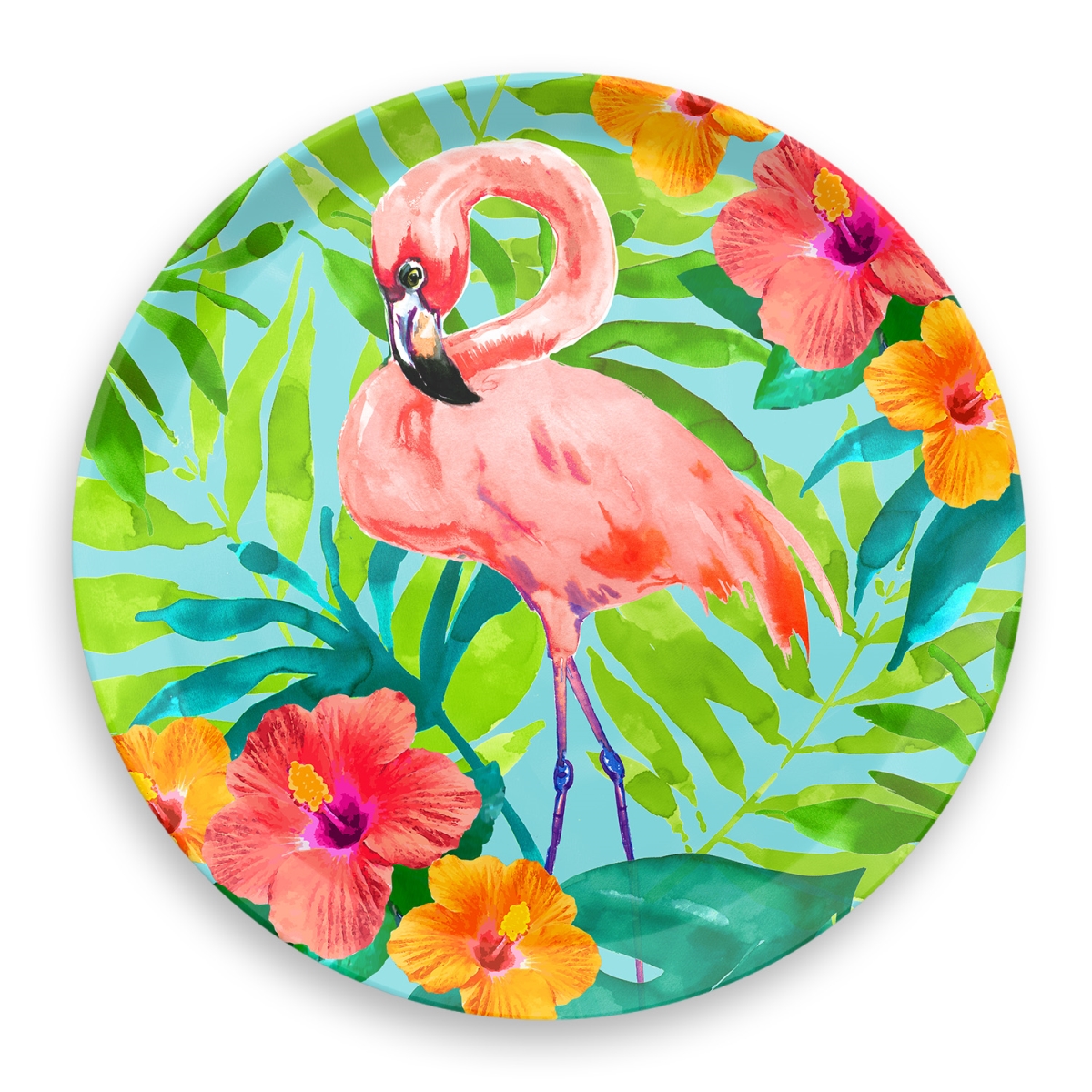 Trt0140rtv Tropical Vibes Flamingo Round Platter