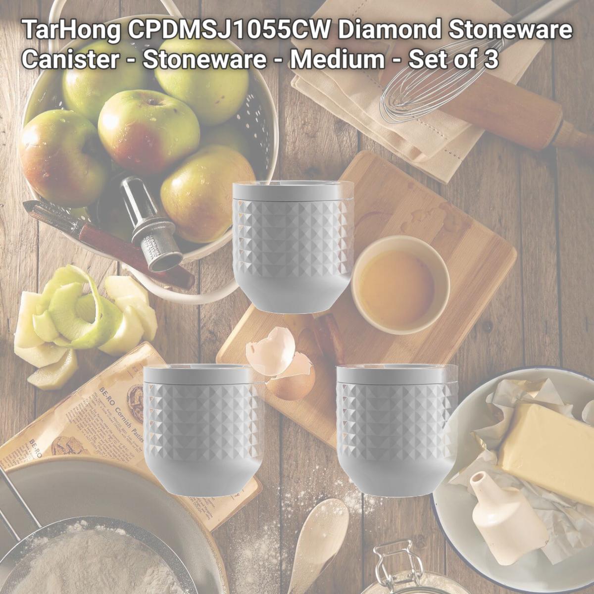 Picture of TarHong CPDMSJ1055CW Diamond Stoneware Canister - Stoneware - Medium - Set of 3