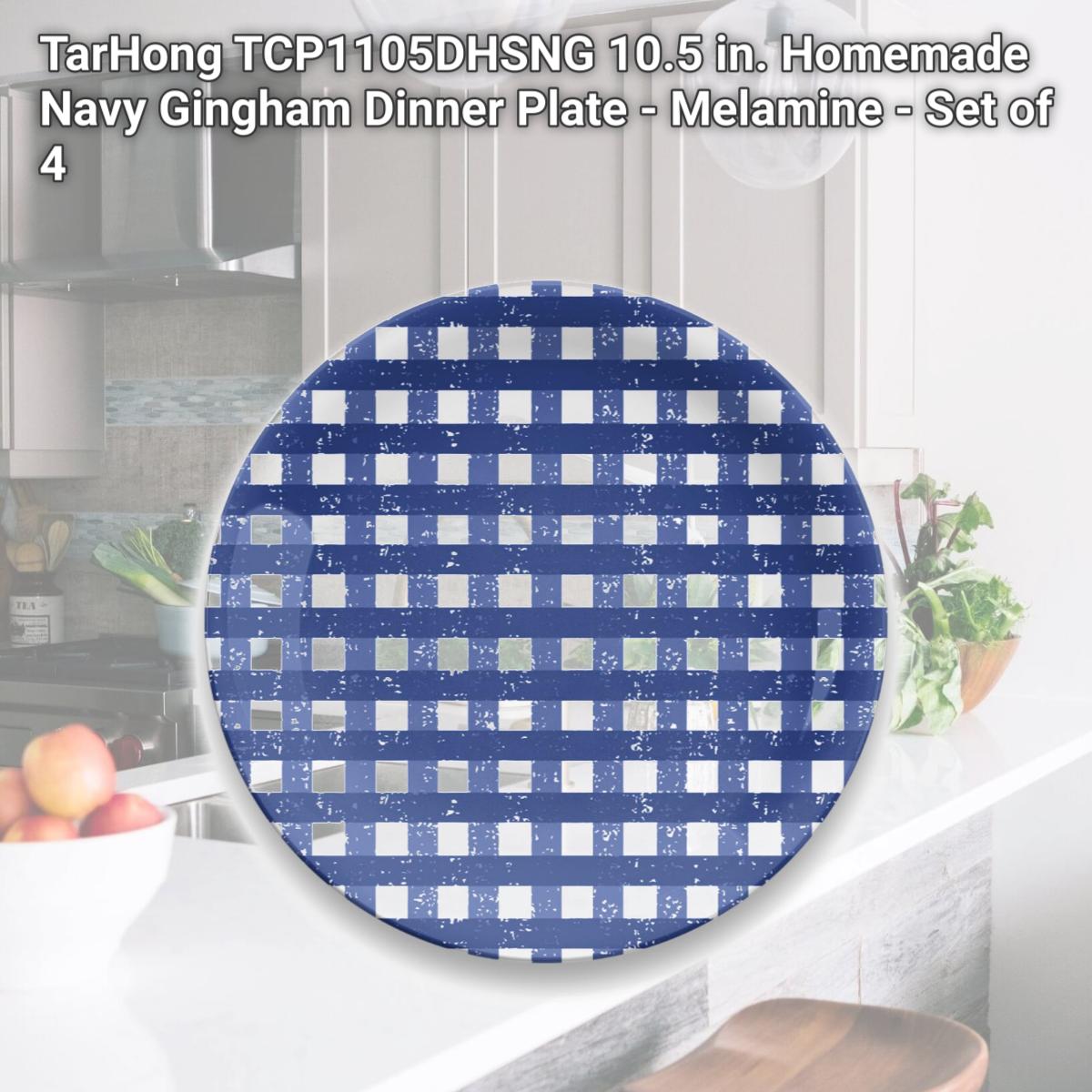 Picture of TarHong TCP1105DHSNG 10.5 in. Homemade Navy Gingham Dinner Plate - Melamine - Set of 4