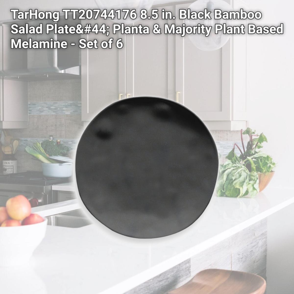 Picture of TarHong TT20744176 8.5 in. Black Bamboo Salad Plate, Planta & Majority Plant Based Melamine - Set of 6