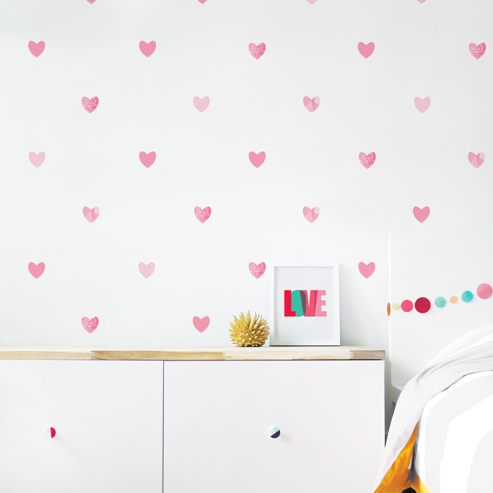 Wd-h-1 Hearts Wall Decal - Strawberry