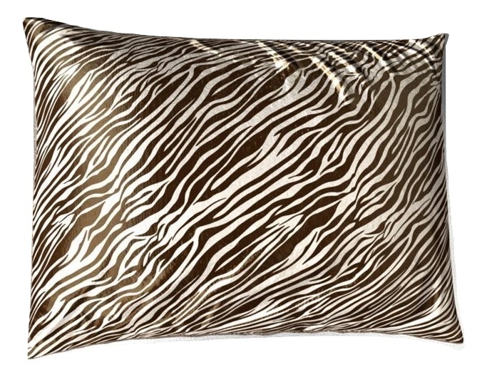 4100qzbr Satin Pillowcase With Hidden Zipper Queen - Brown & Cream Zebra