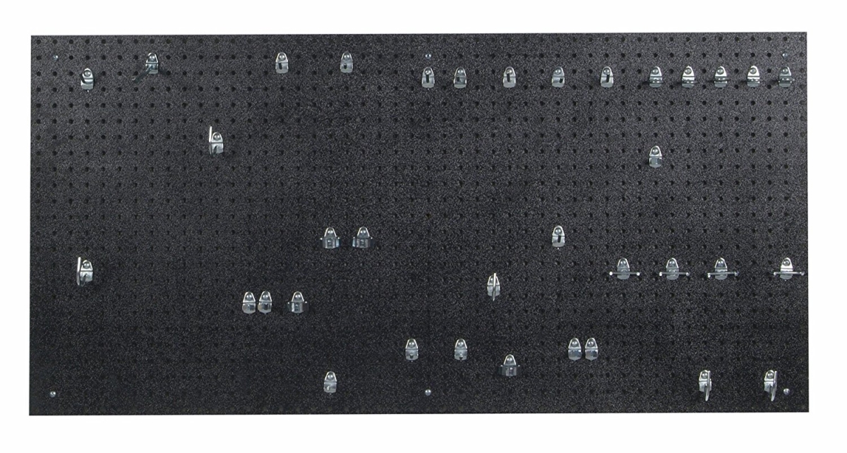 Db-36bkh-kit 24 X 48 X 0.188 In. Polyethylene Pegboards Matte Front Texture With 36 Piece Locking Hook Assortment, Black