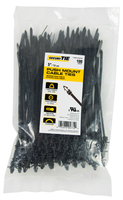 Gardner Bender 221034 5 in. Push Mount Cable Tie Black - Pack of 100 Gardner Bender 221034 5 in. Push Mount Cable Tie Black - Pack of 100