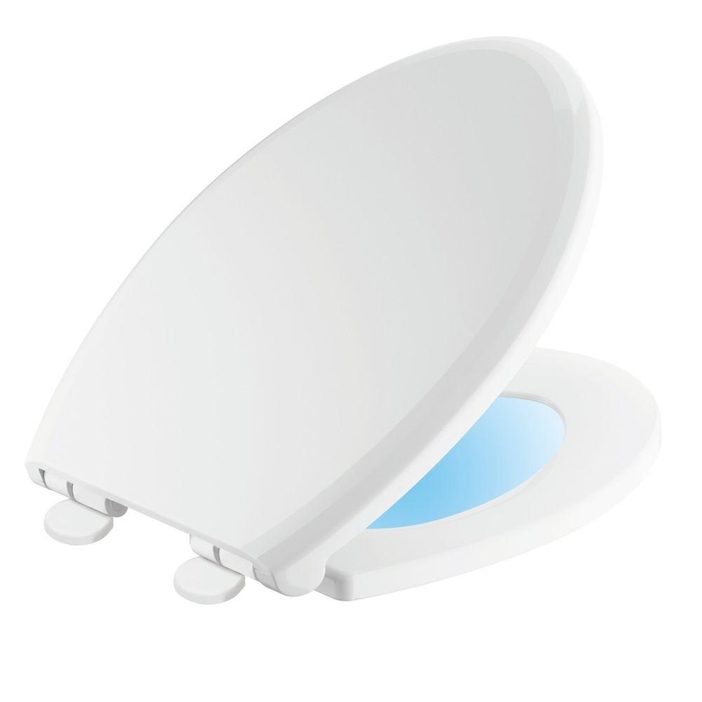 Delta Faucet 213743 Sanborne Elongated Closed Front Toilet Seat With Nightlight In White